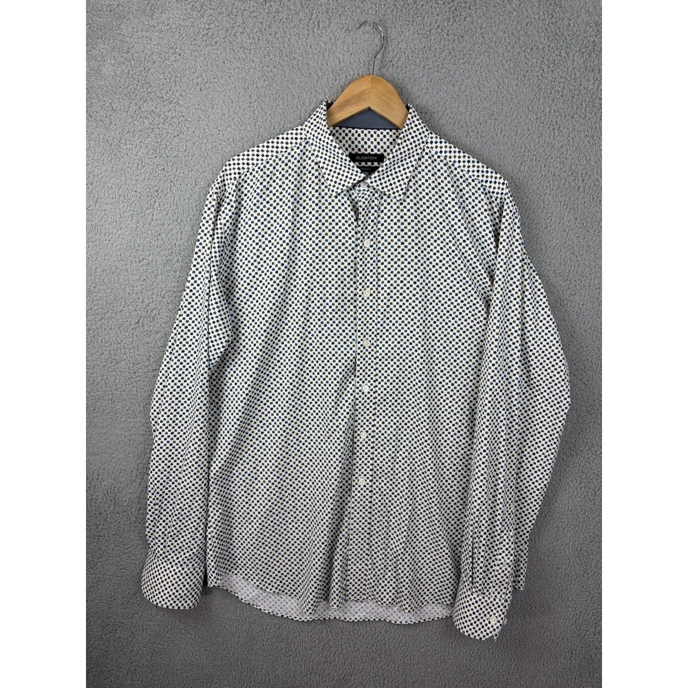 Bugatchi Shirt Mens Large White Floral Long Sleeve Button Front Slim Fit Casual